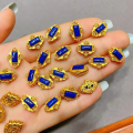 wholesale S925 silver gold-plated natural lapis lazuli accessory spacer bead hand plaque drop bracelet necklace DIY semi-finished product-0-16