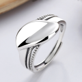 wholesale S925 Sterling Silver Simulated Leaf Design Adjustable Ring for Women, Fresh and Versatile Luxury Index Finger Ring-0-0