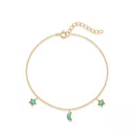 wholesale S925 Sterling Silver Star Moon Turquoise Necklace Bracelet Ring Earring Set-Gold-Bracelet 925 Silver