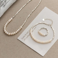 wholesale S925 Sterling Silver Crushed French Pearl Necklace Irregular Cut Fashion Collarbone Chain D9691-S925 silver full bead silver ring 925 silver