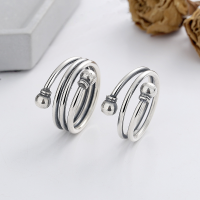 wholesale S925 Sterling Silver Korean-style Vintage Geometric Spherical Surround Design Creative Trendy Adjustable Open Ring-YJ875M/B about 4.5g &gt; opening adjustable