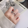 wholesale S925 Sterling Silver Trendy Style Crushed Silver Pieces Connected "Fu" Character Pendant Ring Versatile Elastic Design Jewelry-0-3