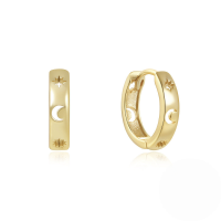 wholesale S925 Sterling Silver Geometric Zircon-inlaid Star And Moon Ear Hoops,。-Gold #4