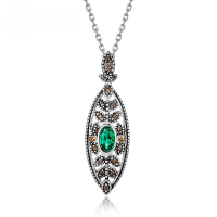 wholesale S925 Sterling Silver Japanese Niche Retro Light Luxury Lab-Grown Emerald Pendant Choker Necklace for Women Wholesale Customization-Cultured Emerald (Pendant without Chain)  925 Silver