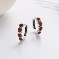 wholesale S925 silver antique vintage ethnic style southern red agate four-bead inlaid design earrings studs commuter style-YFR566/approx. 2.4g 925 silver