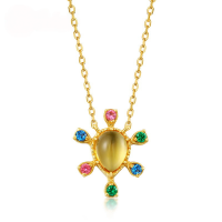 wholesale S925 Silver New Synthetic Citrine Geometric Japanese Light Luxury Iridescent Sky Cubic Zirconia Necklace-Synthetic Citrine &gt; 925 Silver