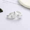 wholesale S925 Sterling Silver French Brushed Semi-Oval Ear Clasp, Fashionable and Versatile Korean Style Earrings for Women-0-2