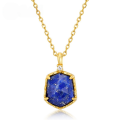 wholesale S925 gold-plated silver with vintage Japanese style openwork geometric pattern lapis lazuli pure silver pendant collarbone chain necklace for wholesale-0-0