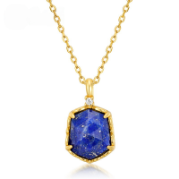 wholesale S925 gold-plated silver with vintage Japanese style openwork geometric pattern lapis lazuli pure silver pendant collarbone chain necklace for wholesale-Green Moss (Pendant without chain)  925 Silver