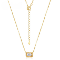 wholesale S925 Sterling Silver Japanese and Korean New Simple Fashion Square Candy Necklace Collarbone Chain Luxury High-End Sense Factory Wholesale-10K gold + swimming paint  925 silver