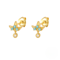 wholesale S925 Sterling Silver Geometric Floral Stud Earrings With Crystal Accents, Trendy And Versatile-Gold-Style 8