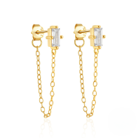 wholesale S925 Sterling Silver Love Moon Zircon Earrings With Pearl Chain Tassel-Gold#1 925 Silver