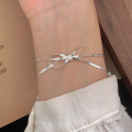 wholesale S925 Sterling Silver Blade Chain Bow Bracelet for Women, Small Niche Design, Korean Style High-End Minimalist Stud Earrings-0-0