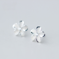 wholesale 925 Sterling Silver Diamond-Inlaid Plum Blossom and Bauhinia Flower Earrings, Alice Wire Drawing Matte Frosted Floral Elegant Earrings for Women E1000-0-2