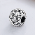 wholesale S925 Sterling Silver Retro Vintage Round Tube Bead Rope Twist Hollow-Out Lucky Bead DIY Necklace Accessories-0-0