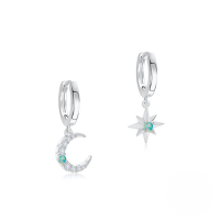 wholesale S925 Sterling Silver Star Moon Opal Inlaid Cross Earring Hoop-Platinum-Star and Moon 925 Silver