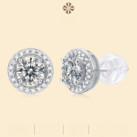 wholesale S925 Sterling Silver Women's New Round Stud Earrings with Moissanite, Elegant Wedding Gift, Direct from Source, Ready to Ship-50 points*2