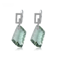 wholesale 925 Sterling Silver Green Amethyst Earrings, Luxuriously High-End Set with an Uniquely Shaped Colored Gemstone Earrings-Green Amethyst Earrings 925 Silver