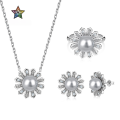 wholesale S925 Sterling Silver INS Style Shell Pearl Flower Design Earrings Necklace Ring Set, Small and Exquisite Light Luxury High-end Jewelry-0-0