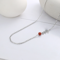 wholesale S925 Sterling Silver Korean-style Minimalist Fresh and Simple Forest-themed Wheat Ear Design with Red Accent Necklace-YFL400/approx. 6.6g 925 silver