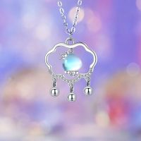 wholesale S925 Sterling Silver Women's Moonstone Snake Necklace with Bell and Ruyi Lock, Small and Unique Design, New Chinese Style Collarbone Chain-Peace Lock Moonlight Snake Necklace / Approx. 2.7g&gt;TL014057