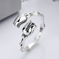 wholesale S925 Sterling Silver Korean-style Retro Bamboo Ring Holder Tulip Gentle and Elegant Openable Ring-0-0
