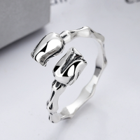 wholesale S925 Sterling Silver Korean-style Retro Bamboo Ring Holder Tulip Gentle and Elegant Openable Ring-YJ515/approx. 4.1g Adjustable opening