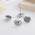 wholesale S925 Sterling Silver Retro Antique Hollow Filigree Lotus Three-Dimensional Pattern Ethnic Bohemian Artistic Earrings for Women-0-1