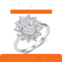 wholesale S925 Gold-Plated Oval Moissanite Sunflower Ring for Women, Minimalist Luxury Style, Best-Seller-Gold 2.5 carats (with certificate)  9 US