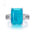 wholesale S925 Silver New Style 10*14 Rectangular Paraiba Color Ring for Women,ins-0-0
