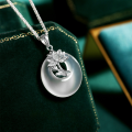 wholesale S925 Sterling Silver Chalcedony Chinese Style Lotus Pendant Necklace, Retro High-Ice Elegant and Versatile Necklace-0-2