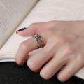 wholesale S925 Sterling Silver "Good Luck" Letter Ring, Ins Small and Unique Design Elegant Wide Band Index Finger Ring for Women-0-3