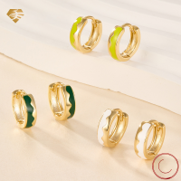 wholesale 925 Sterling Silver Colorful Enamel Drop Earrings with Ins Light Luxury Advanced Cross-Border European and American Style for Women-Gold-Dark Pink 925 Silver