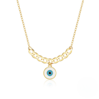 wholesale S925 Silver Minimalist Cuban Chain Evil Eye Drop Oil Women's Trendy Ins Necklace-Gold 925 silver