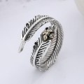 wholesale S925 sterling silver vintage pirate captain unisex style feather eagle anchor emblem open ring-0-2