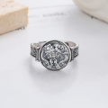 wholesale S925 Sterling Silver Vintage Ethnic Style Niche Lhamo Engraved Pattern with Red Resin Inlay Ring-0-2
