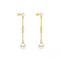 wholesale S925 Sterling Silver Exquisite Flower Tassel Chain Earrings With Korean-style Small Zircon And Pearl Accents-Gold#4 925 silver