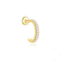 wholesale S925 Silver Micro-set Zircon Flat Spiral Cartilage Earring, Minimalist-Single gold-9MM#1