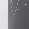 wholesale S925 Sterling Silver Korean Style Fashion Cross Pendant Necklace with Inlaid Diamonds, Sweet and Elegant Collarbone Chain D6495-0-1