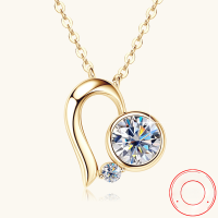 wholesale Pure silver small heart-shaped moissanite necklace for women with a stylish design, a minimalist pendant, and a collarbone chain, perfect as a meaningful gift-Gold>1.06 carats