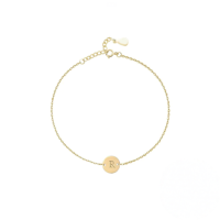 wholesale S925 Sterling Silver Engraved Round Tag 26 Letters Charm Bracelet For Women Daily Wear-Gold-R&gt;925 silver