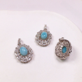 wholesale S925 Sterling Silver Vintage Style Blue Aquamarine Gold Sun Larimar Pendant Necklace DIY Component-0-5