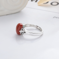 wholesale S925 Sterling Silver Retro Oval Red Agate Inlaid Ring Trendy Versatile Statement Ring-0-3