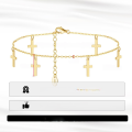 wholesale S925 Sterling Silver Ankle Chain with Layered Cross Shiny O-Link, Plated in 14K Gold, Factory Direct, Cross-Border-0-3