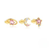 wholesale 925 Sterling Silver New Starry Sky Colorful Zircon Stud Earrings Set,ins。-Set of 3 - Gold#1 925 Silver