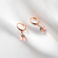 wholesale S925 Sterling Silver Fresh Forest Style Pink Cherry Sweet Fruit Ear Clasp for Women, Elegant Korean Earrings G7503-S925 Silver Earrings Rose Gold 925 Silver
