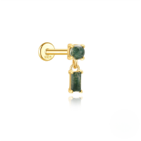 wholesale S925 Sterling Silver Natural Moss Agate Inlaid Zircon Fringe Flat Threaded Ear Cartilage Stud, Popular In Europe And America-Single gold #7 (1.2*6mm)