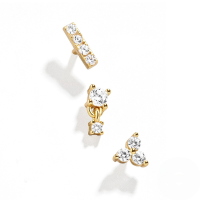 wholesale S925 Sterling Silver New Geometric Zircon Inlaid Stud Earrings Set, Cross-border Hot Selling Fashion Trendy Ins Earrings-Gold-3pcs set 925 silver