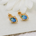 wholesale S925 Sterling Silver Japanese Light Luxury Blue Green Quartz Vintage Earrings for Women, Hypoallergenic, Palace Style-0-5