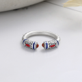 wholesale S925 Silver Retro Antique Southern Red Agate Heart Sutra Engraved Ethnic Ancient Style Trendy Adjustable Ring-0-1